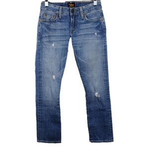 CIVILIANAIRE Super Slim Crop Stretch Blue Medium Wash Mid Rise Denim Jeans